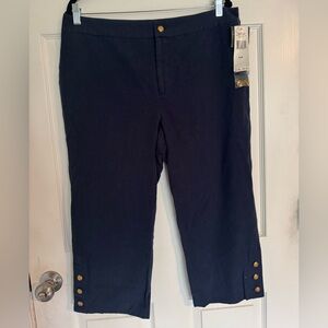 Ralph Lauren Navy Cropped Pants with Gold Button Accents